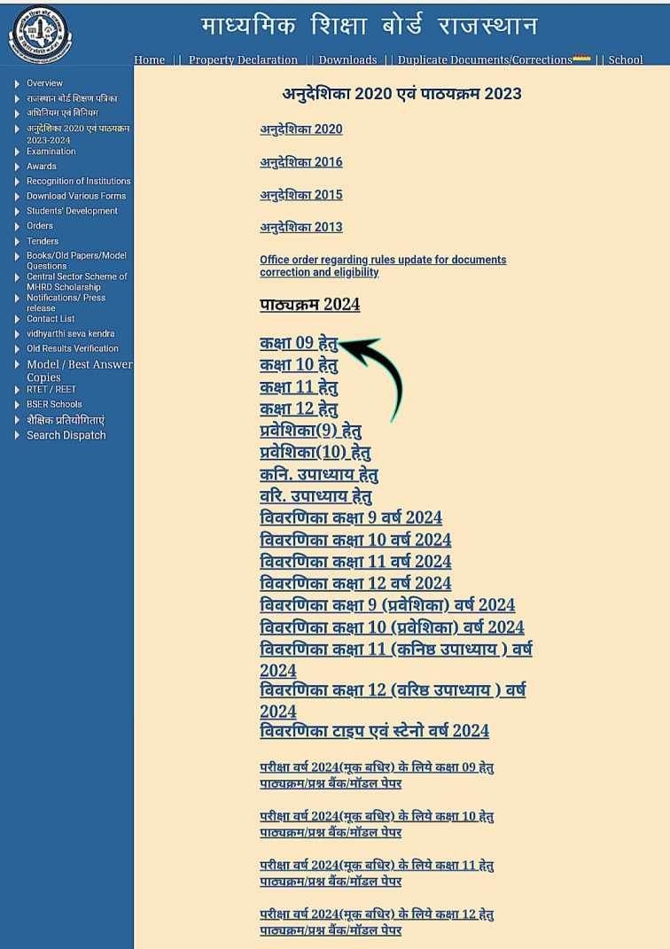 Download RBSE Class 9th Syllabus 2024