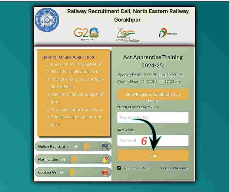 North Eastern Railway Login Page