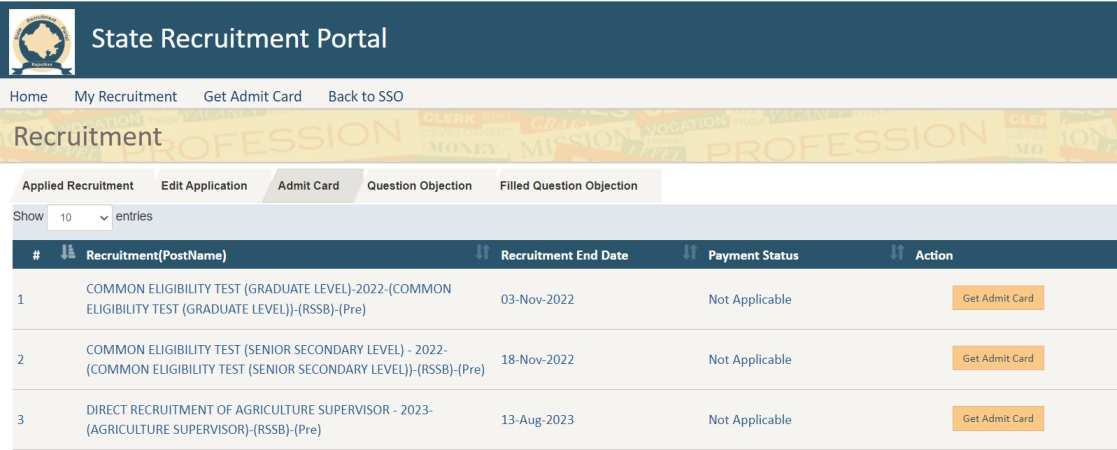 Rajasthan Animal Attendant Admit Card Download Name Wise