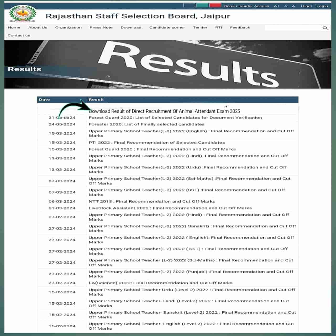 Rajasthan Animal Attendant Result 2025