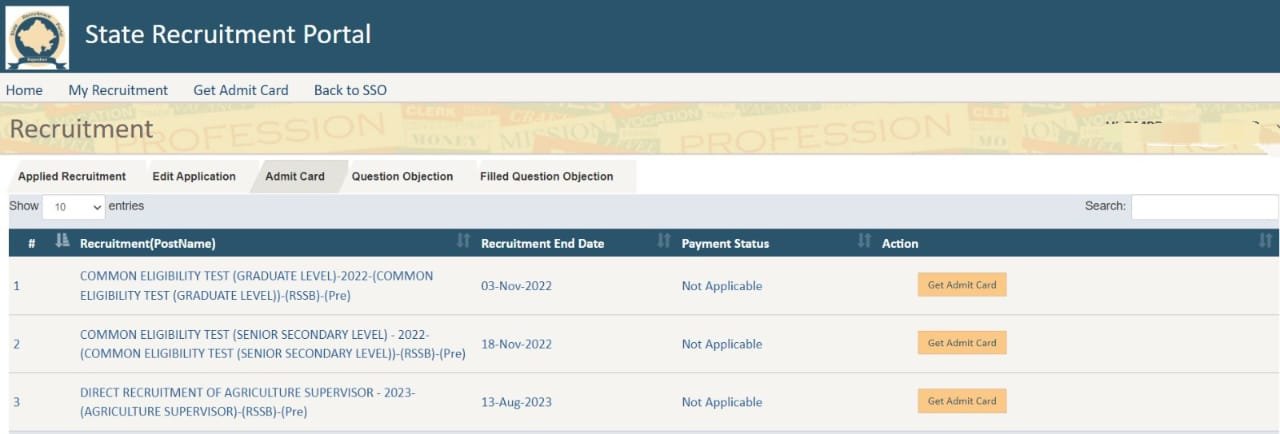 Rajasthan Safai Karmchari Admit Card Download