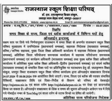 Rajasthan Samagra Shiksha Bharti 2024 Notification