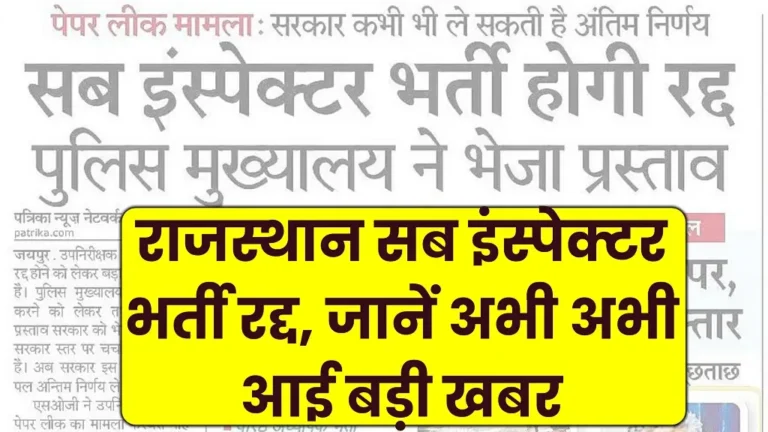 RPSC Police Si Bharti 2021 Cancelled