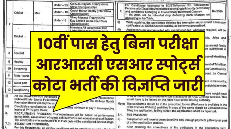 RRC SR Sports Quota Vacancy