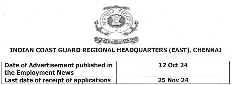 Chennai ICG Vacancy 2024 Notification