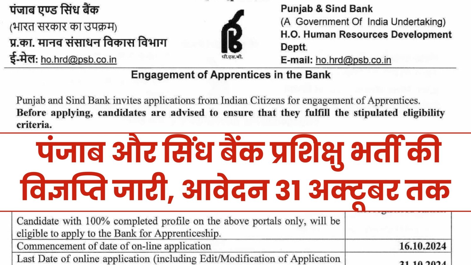 Punjab and Sind Bank Bharti 2024