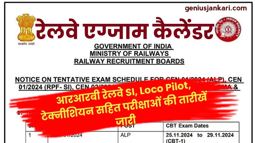 RRB Exam Calendar 2024