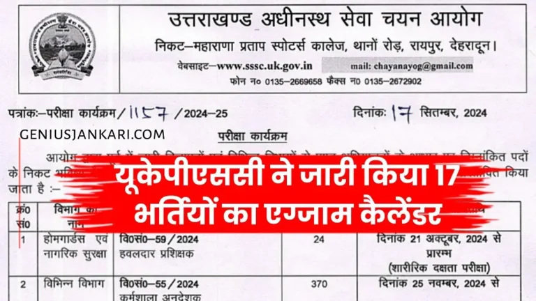 UKPSC Exam Calendar 2025