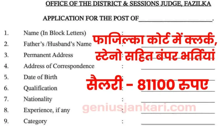 Fazilka Court Clerk Vacancy 2024