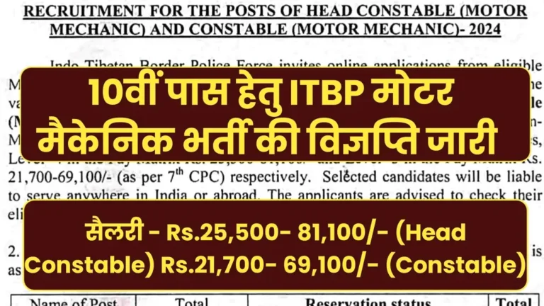ITBP Motor Mechanic Vacancy 2024