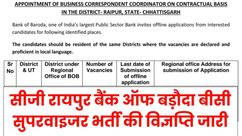 Raipur BOB Supervisor Bharti 2024