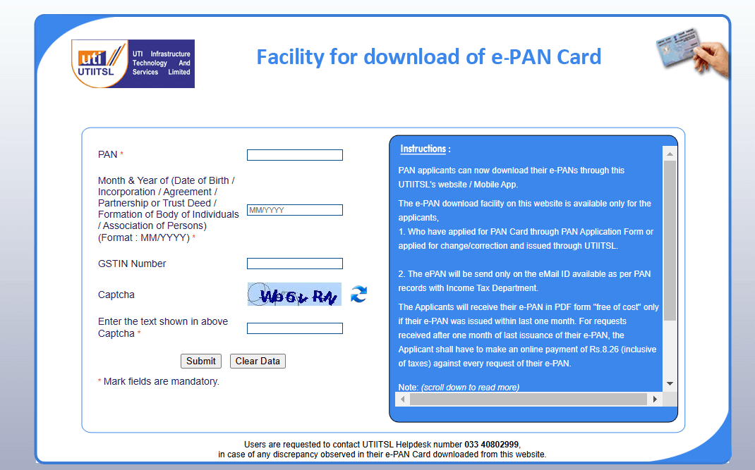 Apply for PAN 2.0 from UTIITSL