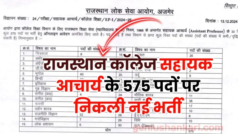 RPSC College Assistant Professor Bharti 2025