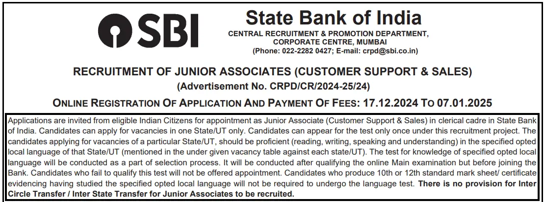 SBI Clerk Vacancy 2025 Notification