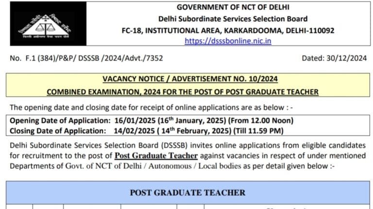 DSSSB PGT Vacancy 2025