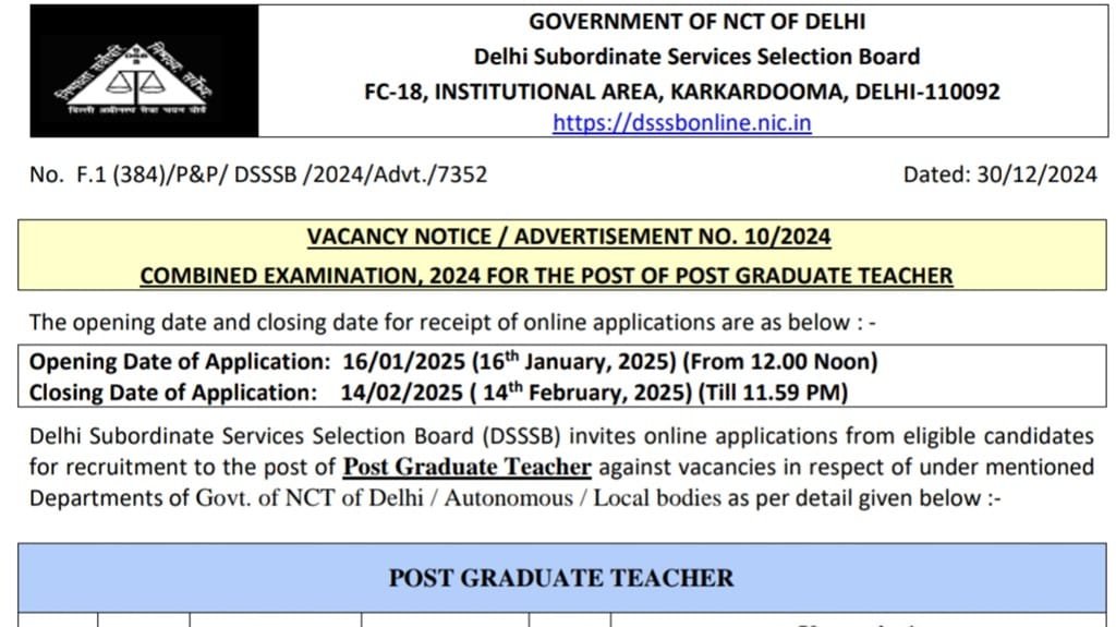 DSSSB PGT Vacancy 2025