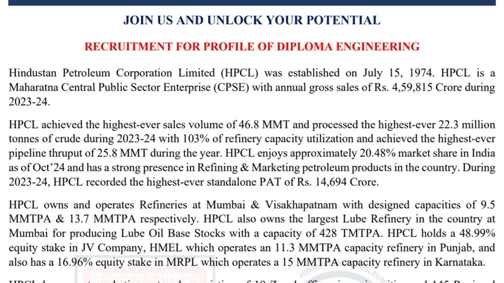 HPCL Junior Executive Vacancy 2025