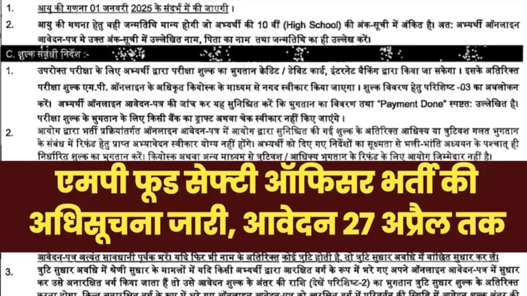 MP Food Safety Officer Vacancy 2025