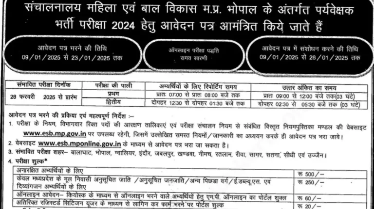 MP Mahila Supervisor Vacancy 2025