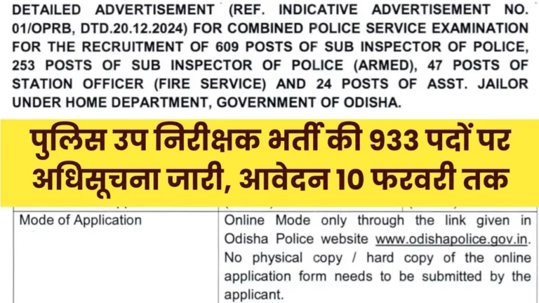 Police Sub Inspector Vacancy 2025