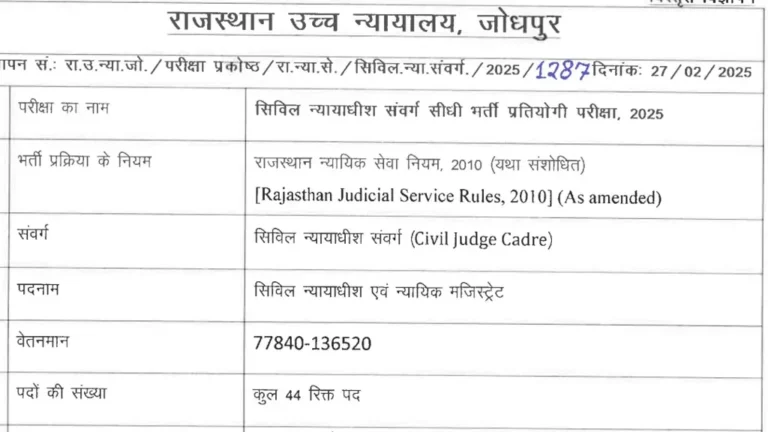 Rajasthan High Court New Vacancy 2025